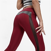 cheap Yoga Leggings &amp; Tights-Women&#039;s Yoga Pants Yoga Leggings Mesh Patchwork High Waist Yoga Gym Workout Pilates Tights Black Burgundy Dark Navy Spandex Sports Activewear Stretchy Slim