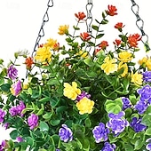 Недорогие Искусственные растения и цветы-уличное подвесное кашпо с искусственными цветами - устойчивая к ультрафиолету роза, эвкалиптовые растения, зелень из искусственного пластика, гипсофила для внутреннего сада, крыльца, оконного ящика,