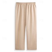 cheap Holiday-Men&#039;s Linen Pants Trousers Summer Pants Pocket Drawstring Plain Comfort Breathable Ankle-Length Casual Daily Going out Simple Casual Black White Micro-elastic