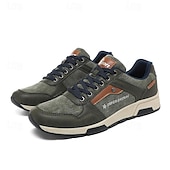 cheap Men&#039;s Sneakers-Men&#039;s Brown Casual Sneakers - Leather and Canvas Lace-Up Walking Shoes for Everyday Wear