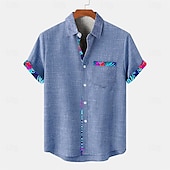 abordables Classique-Homme Chemise Chemise Lin Chemise de plage Vacances Usage quotidien Noir Bleu Vert Manche Courte Col rabattu Eté Vêtement Tenue