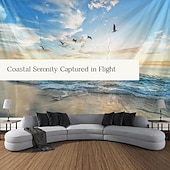 cheap Ocean Beach Tapestry-Beach Seagull Digital Printed Large Tapestry Decor Wall Art Tablecloths Bedspread Picnic Blanket Beach Throw Tapestries Colorful Bedroom Hall Dorm Living Room Hanging