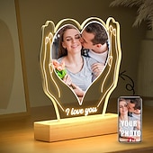 cheap Gifts-Personalized Light Up Photo Frame Wedding Couples Custom Heart Shaped USB Night Light for Wedding Valentines Anniversary Gift for Wife Husband or Lover