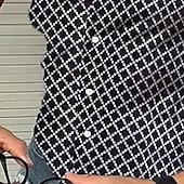 cheap Geometric Pattern-Men&#039;s Geometric Pattern Lattice Shirt Short Sleeve Designer Beach Casual Summer Turndown Print Black White Red Blue Green