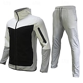 cheap Tracksuits-Men&#039;s Tracksuit Jogging Suit 2 Piece Full Zip Casual Fall Long Sleeve Breathable Soft Fitness Gym Workout Running Sportswear Activewear Color Block Gray Black Black Orange