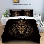 abordables Ensembles de housse de couette-ensemble de housse de couette lion - comprend une housse de couette et des taies d&#039;oreiller - motif lion majestueux - tissu doux et confortable - parfait pour ajouter une touche audacieuse et royale à la décoration de votre chambre