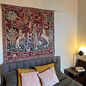 cheap Jacquard Woven Tapestries-Jacquard Woven Medieval Tapestry Gobelin Aubusson The Lady and The Unicorn Loom Cotton Weave Wall Art Hanging Larger Tapestry Historic Middle Ages Tapestry Reproduction (without tassels and rod)