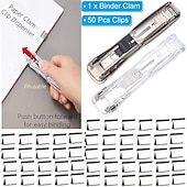 cheap Office Supplies-Paper Clam Clip Dispenser Handheld File Document Clipper with 50 Reuseable Stainless Steel Refill Clips for Home Office School