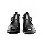cheap Premium Leather Boots-Men&#039;s Premium Leather Buckle Ankle Boots - 100% Cowhide Zipper and Brogue Detailing for Formal and Casual Wear