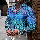 abordables Modèle 3D-Homme Dégradé Métallique Chemise Chemise boutonnée manche longue Rétro Vintage Décontractées Tenue de soirée du quotidien Automne Hiver Printemps été Col rabattu Boutonner Impression 3D Bleu Dorée