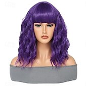 economico Parrucche da festa-parrucca bob caschetto corto parrucca ondulata con la frangetta per le donne parrucca riccia sciolta lunghezza della spalla parrucca sintetica parrucca cosplay per la ragazza uso quotidiano parrucca