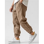 economico Classico-Per uomo Pantaloni di lino Pantaloni Pantaloni estivi Vita elastica Gamba dritta Alto aumento Tinta unica Comfort Traspirante Lunghezza intera Matrimonio Per eventi Festività Di tendenza Grigio verde