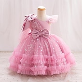 levne Párty šaty-Batole Dívčí Šaty na párty Pevná barva Bez rukávů Svatební Párty Princeznovské Polyester Léto Jaro 4-7 let Šampaňská Světlá růžová Fialová
