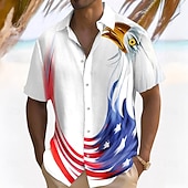  アメリカ独立記念日 男性用 7月4日 米国建国250周年 アメリカの国旗 国旗 ボタンアップシャツ 半袖 ハワイアン カジュアル リゾート カジュアル アウトドア 祝日 夏 春 折襟 プリント ホワイト