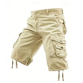 baratos Clássico-Homens Shorts táticos Capri Cargo Shorts Bermuda Cargo Calção Shorts de Trilha Botões Bolso multi Tecido Vestível Comprimento da panturrilha Ao ar livre Diário Acampar e Caminhar Moda Clássico Preto