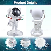 abordables luces del proyector galaxia estrella-astronauta galaxia proyector luz de noche con altavoz bluetooth temporizador remoto 360 ajustable océano proyector luz de noche para dormitorio estrellas proyector para techo decoración de la