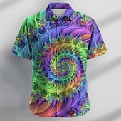preiswerte 3D-Muster-Herren Neon Hemd Knopfhemd Kurzarm Brautkleider schlicht Urlaub Täglich Sommer Umlegekragen Hemden mit Kragen Knopf hoch 3D-Druck Purpur