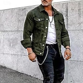 preiswerte Herrenjacken &amp; Herrenmäntel-Herren Leichte Jacke Trucker Jacke Sommerjacke Hemdjacke Urlaub Täglich Tasche Frühling &amp; Herbst Einfach Mode Klassisch Revers Regulär Schwarz Weiß Rot Marineblau Blau Jacken