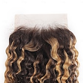 economico 3 ciocche con closure-p4/27 evidenziano capelli umani ricci ondulati 3 pacchi con chiusura in pizzo 4x4 capelli umani remy