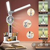 cheap Household Appliances-Multi-Functional Eye Protection Desk LED Lamp Study Lamp with Electric Fan Plug-In Operation White