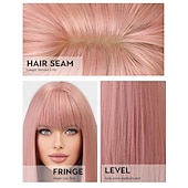 billiga Pelucas de fiesta-Wigs for Women Layered Straight Long Wig with Bangs Natural Synthetic Hair Halloween Cosplay Party Wigs