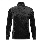 billiga grundläggande t-shirts-Herr T-shirt i sammet Långärmad tröja Mock turtleneck Långärmad Polokrage Sommar Ensfärgat Dagligen Hawaiisk Knappar Utomhus Gata Casual Svart Vit Grön Topp t-shirt för män