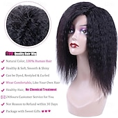 cheap Human Hair Capless Wigs-Human Hair Wig Short Medium Length kinky Straight Yaki Straight Side Part With Bangs Black Natural Color Natural Black Women Adjustable Thick Machine Made Capless Brazilian Hair All Natural Black #1B