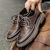 baratos Semi-formal-sapatos masculinos de couro marrom brogue oxford - sapatos elegantes e duráveis com cadarços e sola robusta para uso formal e casual