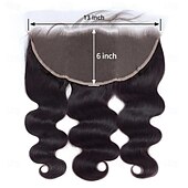cheap Closure &amp; Frontal-14 Inch 13x6 Lace Frontal Body Wave HD Transparent Frontal Ear to Ear 13x6 Lace Frontal Closure With Baby Hair Free Part 100% Virgin Human Hair Frontal Closure Natural Hairline 150% Density