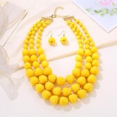 economico Accessori per acconciature-collana a catena girocollo con perline acriliche per donna, collana a catena a maglia cubana grossa alla moda alla moda boho set di bigiotteria moda regali leggeri fatti a mano