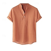 abordables Tenue d&amp;#39;affaires décontractée-Homme Chemise en lin Chemise à col chinois Chemise à col mao Chemise d&#039;été Chemise de Plage Couleur Unie Extérieur Vacances Noir Blanche bleu marine Marron Manche Courte Col montant Printemps
