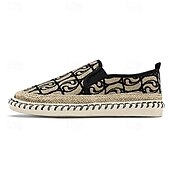 economico Slip-ons e mocassini da uomo-espadrillas ricamate da uomo: comode scarpe da pescatore in tela con motivo rosso per abbigliamento casual e da spiaggia