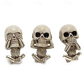 cheap Halloween Hanging &amp; Tabletop Decorations-3pcs/set Resin Skull Air Freshener Clip Set - Creative Car Vent Decoration - Home Fragrance Diffuser