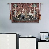cheap Jacquard Woven Tapestries-Jacquard Woven Medieval Tapestry Gobelin Aubusson The Lady and The Unicorn Loom Cotton Weave Wall Art Hanging Larger Tapestry Historic Middle Ages Tapestry Reproduction (without tassels and rod)