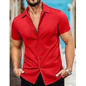 economico camicia da uomo con bottoni-Per uomo Camicia Camicia estiva Camicia con bottoni Maglietta informale Nero Bianco Rosa Rosso Blu Manica corta Liscio Colletto Strada Giornaliero Abbigliamento Di tendenza Informale Comodo