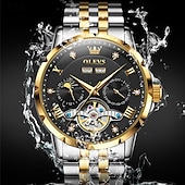 baratos Relógio Automático-nova marca olevs moda masculina europeia tendência relógio de negócios calendário luminoso indicação de 24 horas semana relógio mecânico multifuncional pulseira de aço à prova d&#039;água esportes relógio