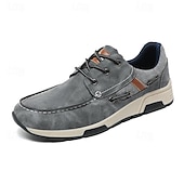 baratos Ténis para Homem-Homens Sapatos casuais masculinos Retro Pele PU Confortável Antiderrapante Com Cadarço Azul Cáqui Cinzento