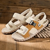 abordables Sandales de Vacances-sandales en cuir pour hommes - pantoufles de plage d&#039;été à bretelles réglables avec boucle