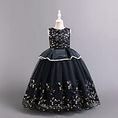 levne Párty šaty-Děti Dívčí Šaty na párty Pevná barva Flitry Puntíky Bez rukávů Svatební Vánoční Večírek Elegantní Princeznovské Polyester Maxi Flitrové šaty Šaty na párty Tylové šaty Léto Jaro Podzim 4-12 let Čern