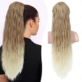 abordables Queue-de-cheval-Extension de queue de cheval bouclée ondulée pour femmes noires cordon de serrage queue de cheval queues de cheval extensions de cheveux queue de cheval 26 pouces de long cheveux noirs naturels