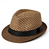billige Fedora hatt-Herre Kentucky Derby Hat Solhatt Bowlerhatt Svart Kakifarget Lakris Mote Fritid Gate Daglig Fargeblokk Geometrisk Solkrem Pustende
