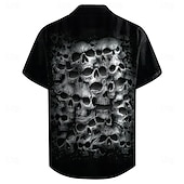  Camisa de Halloween Masculina com Estampa de Caveira Camisa de Botão Manga Curta Casual Escura Férias Diária Festa à Noite Verão Camisa com Gola Reversa Botões Impressão Preta e Cinza