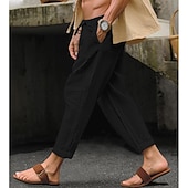 economico Attività commerciale-Per uomo Pantaloni di Lino Pantaloni Pantaloni Estivi Pantaloni da Spiaggia Coulisse Elastico in vita Gamba Dritta Semplice Comodità Traspirante Casuale Quotidiano Ferie Moda Stile Classico Nero