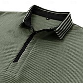 billiga Herrars klassiska polo-Herr Våffelpikétröjor Pikétröjor Ledigt Arbete Kavajslag Ribbstickad polokrage Kortärmad Grundläggande Modern Färgblock Lappverk Knappar Vår &amp; sommar Normal Svart Vit Marinblå Kungsblå Kaki Grå