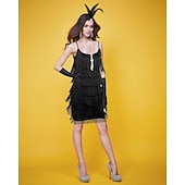 abordables Vestidos de los años 20-Rugido 20s 1920s Hasta la Rodilla Vestidos Vestido Flapper Accesorios Sin Mangas El gran Gatsby charlestón Invitado a la boda Borlas Pluma Camiseta con cuello redondo Disfraz Mujer Navidad Año Nuevo