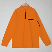 baratos Polo Clássico Masculino-Homens Camiseta Polo Moletom Esportes Roupa Diária Quarter Zip Manga Longa Moda Confortável Tecido Bolsos Zip Up Primavera &amp; Outono Normal Preto Branco Azul Marinha Laranja Camiseta Polo