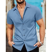 economico camicia da uomo con bottoni-Per uomo Camicia Camicia estiva Camicia con bottoni Maglietta informale Nero Bianco Rosa Rosso Blu Manica corta Liscio Colletto Strada Giornaliero Abbigliamento Di tendenza Informale Comodo