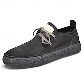 economico Sneakers da uomo-scarpe stringate casual da uomo in pelle scamosciata con suola in iuta ecologica: eleganti derby marroni per il comfort di tutti i giorni