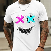  Men's Edgy X-Eye Face Splatter Graphic Short Sleeve Loose Fit Crew Neck T-Shirt