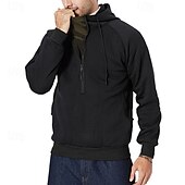 economico felpe con cappuccio da uomo di base-Per uomo Felpa con cappuccio Felpa con cappuccio e cerniera a un quarto Felpa con cappuccio in pile Nero Verde militare Cachi Con cappuccio Liscio Tasche Sportivo Giornaliero Per eventi Streetwear